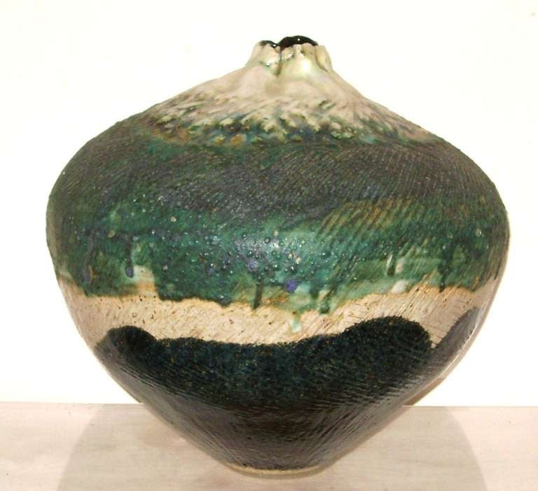 American R. Carlson Stoneware Pottery Modern Vase For Sale