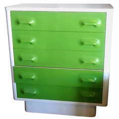 Mid Century Modern  Green White Lacquer Tall Dresser