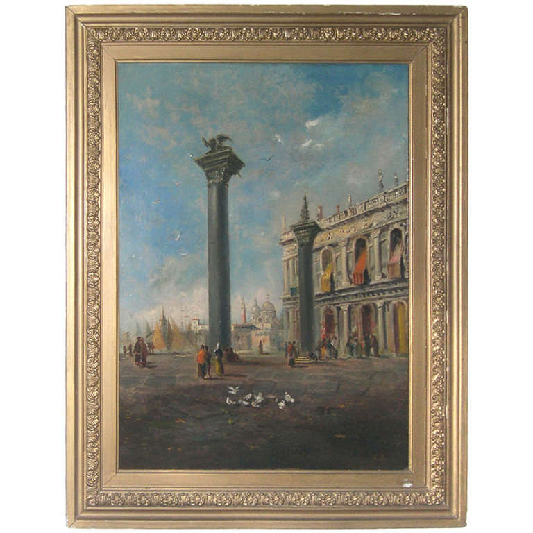 Venetian View Piazza San Marco in the Style of Guardi 19 th c For Sale