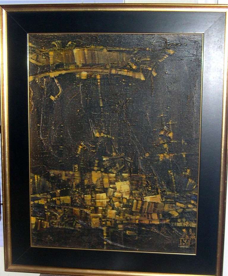 1996 modern Russian oil on canvas abstract dyptich painting, academician artist, signed and dated from the back.