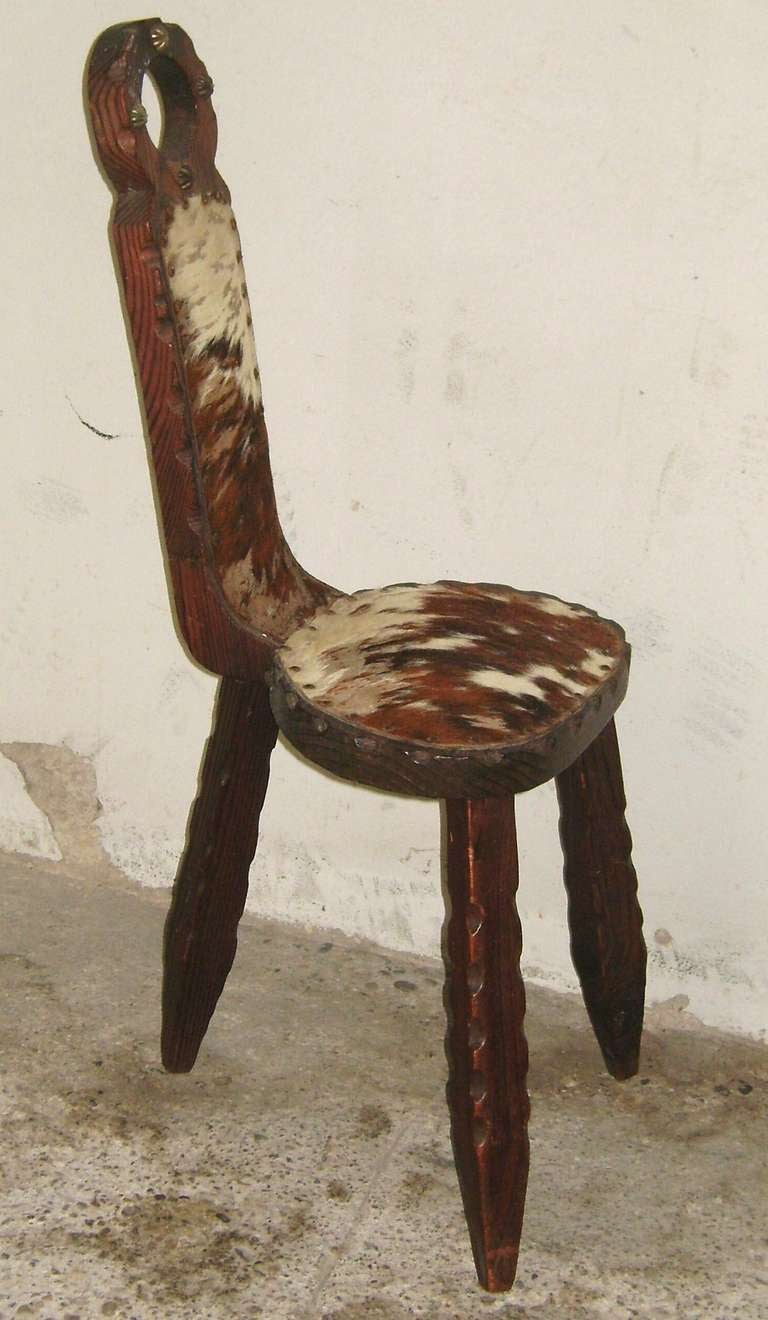 Arts and Crafts Cowhide Rustic European Austrian Art and Crafts Tripod Chair