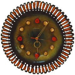 Italian Multicolor Enamel Wall Clock 1970th Mid Century Modern