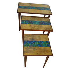 Three Mid Century Modern Stacking Tables With Glass Foil