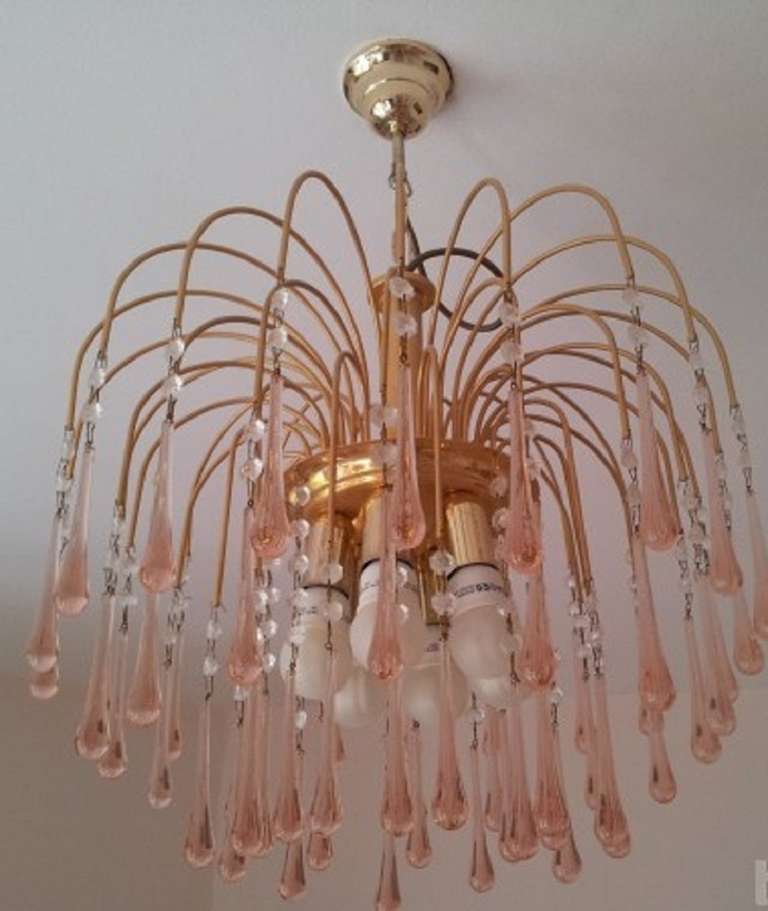 Italian Venini Murano Glass Teardrops 1970s Mid-Century Modern Chandelier