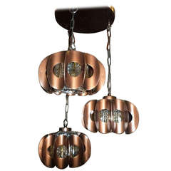Brotalist Mid century Modern Brass Three Tier Pendant Chandelier