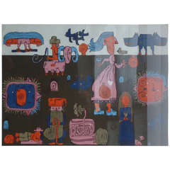 Yugoslavian Naive Painting on Paper