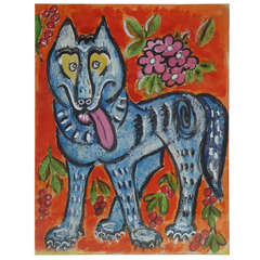 Yugoslavian Naive Painting Mid Century Modern
