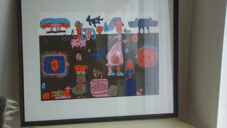 Yugoslavian Naive Painting on Paper