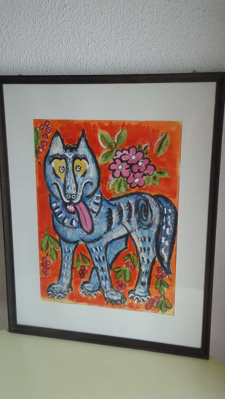 Yugoslavian Naive Painting Mid Century Modern