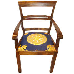 Art Deco  Fruitwood Armchair in Fornasetti Style  Fabric