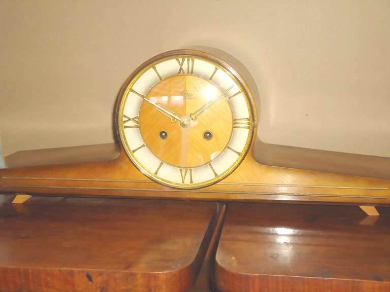 German Mid-Century Modern Mechanical Mantel Clock with Chimes In Excellent Condition In Boca Raton, FL