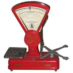 Mid Century Modern Weight Scale in Vivid Red