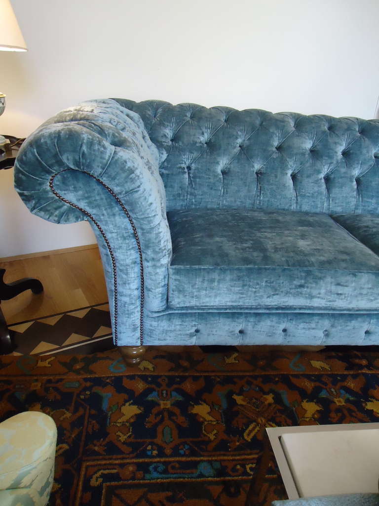 blue velvet chesterfield chair