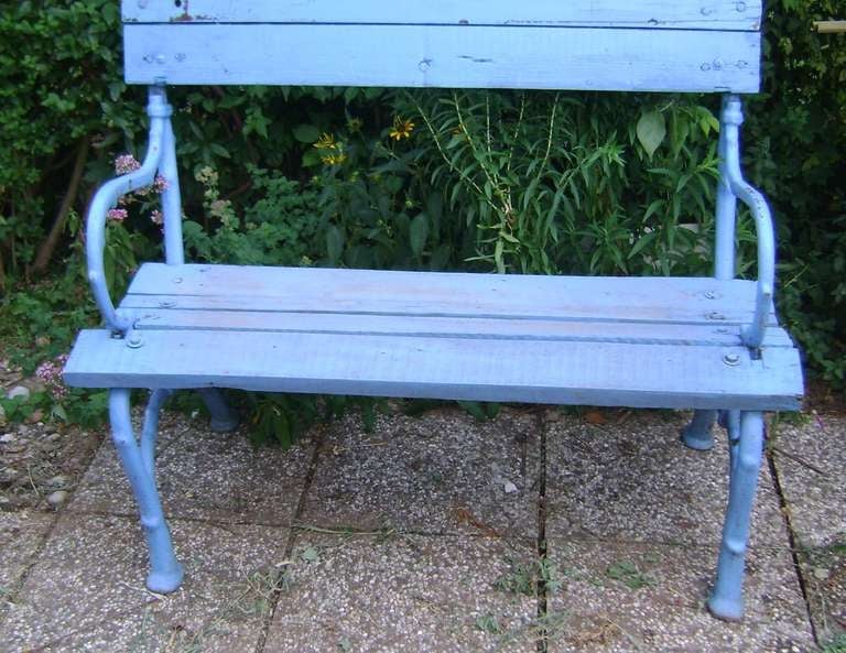 Folk Art Antique Blue Garden Bench