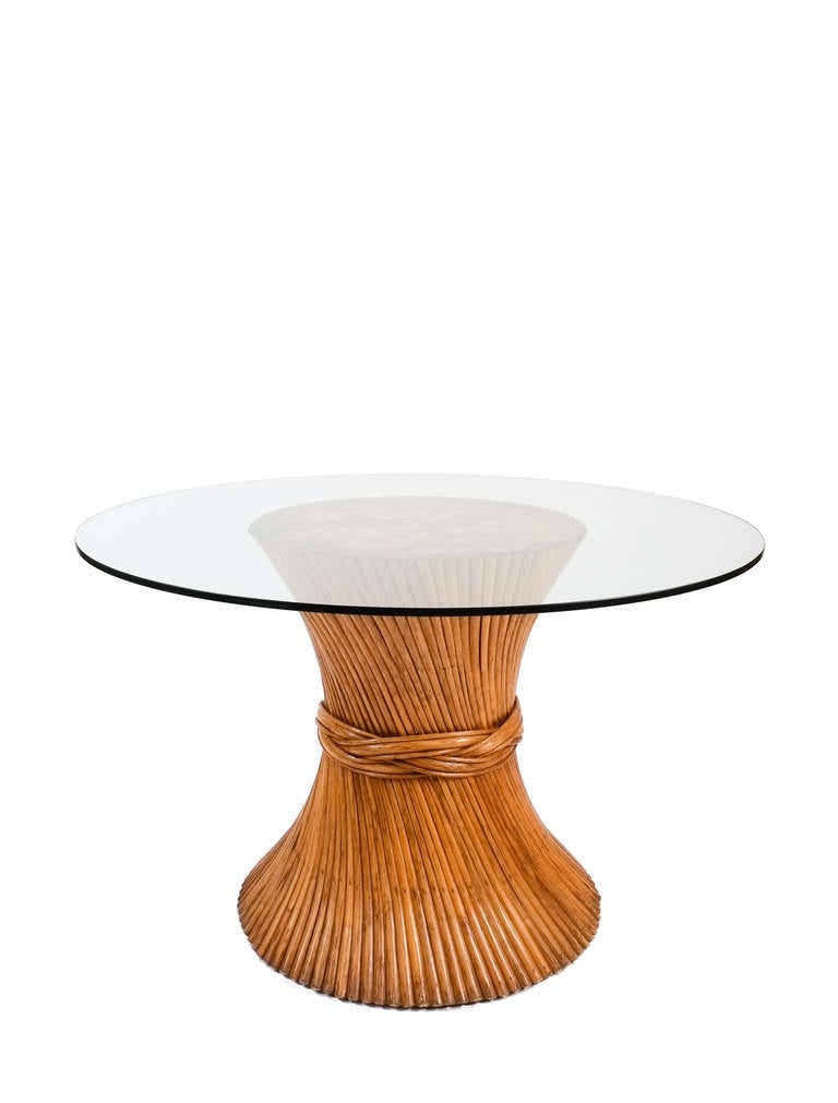 Bamboo Sheaf of Wheat Rattan  Dining Table Attr. to McGuire, Mid-Century Modern