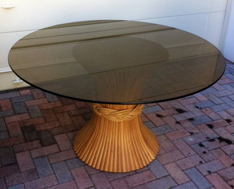 American Sheaf of Wheat Rattan  Dining Table Attr. to McGuire, Mid-Century Modern