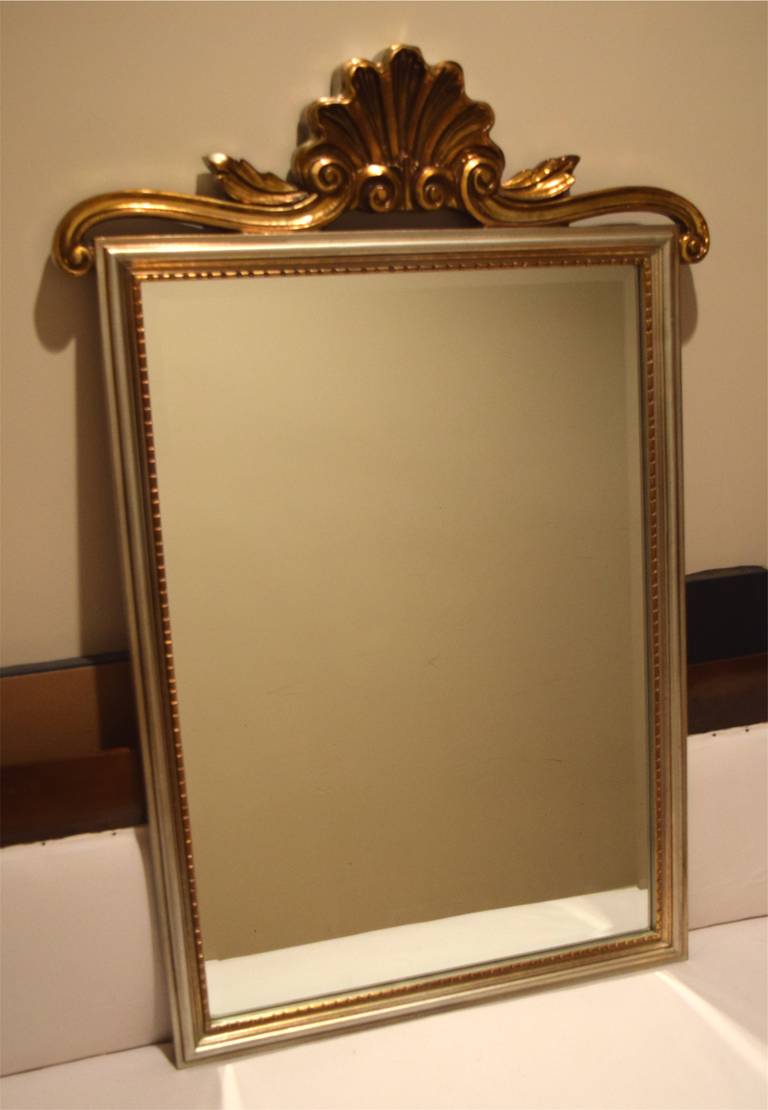 Hollywood Regency Silvered Mirror with Gilt Gold Crown, 20th Century