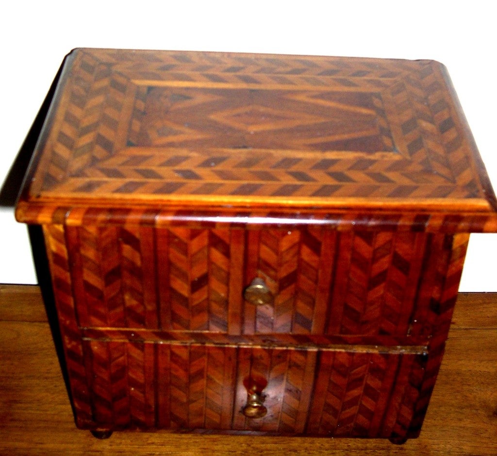Biedermeier Miniature Two Drawers Commode with Intarsia