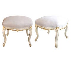 A Graceful Pair of French Napoleon III Ivory Painted Stools