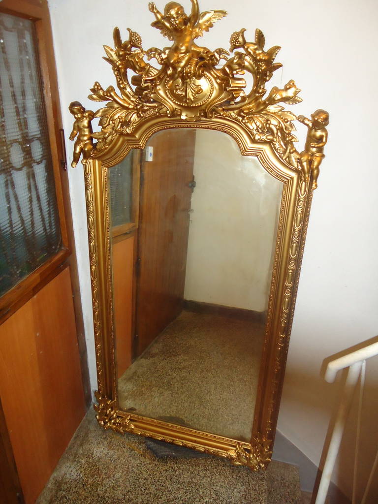 Early 19th Century Floor Mirror with Putti