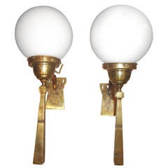 Pair of Vienna Secession Brass Ball Sconces