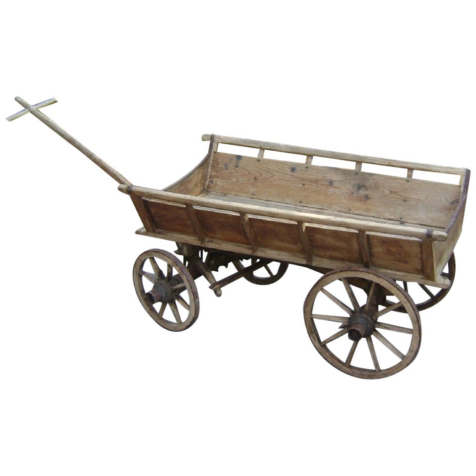 Small 19 th c  European Antique Farm Cart