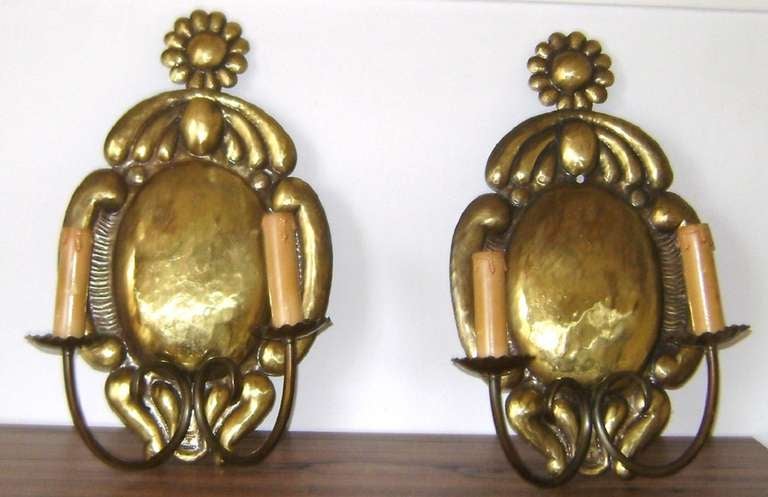 Pair of  19 c Austrian Brass Handmade Wall Sconces