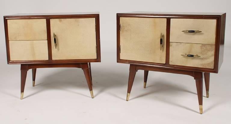 Pair of Italian Parchment Mid-Century Modern Commodes