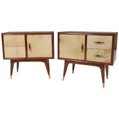 Pair of Italian Parchment Mid-Century Modern Commodes