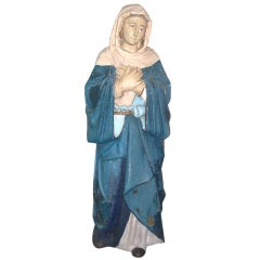 19th Century European handcarved Polychrome Wood Sculpture of Virgin Mary