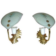 Italian Glass Mid Century Modern 1950 Pair of Sconces