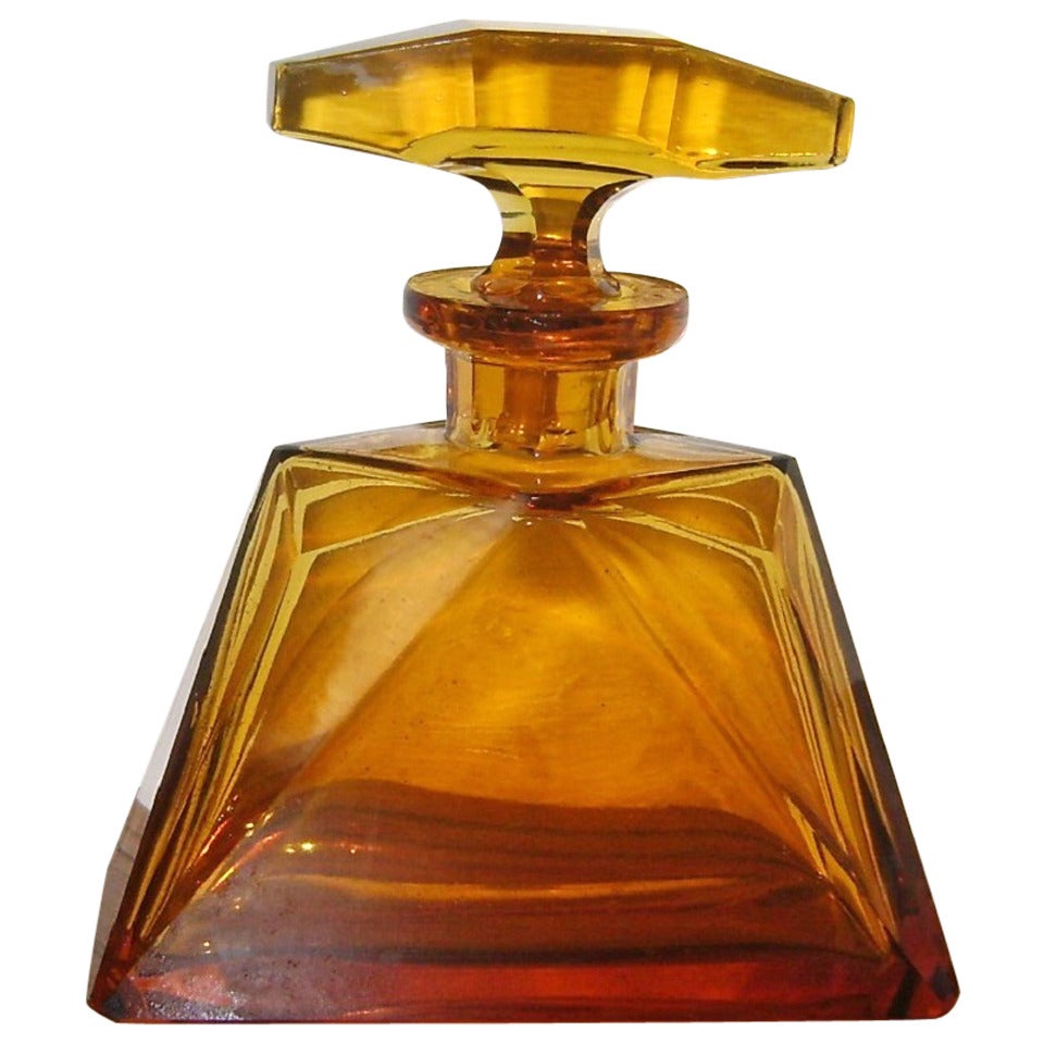 Large Art Deco Amber Glass Perfume Bottle