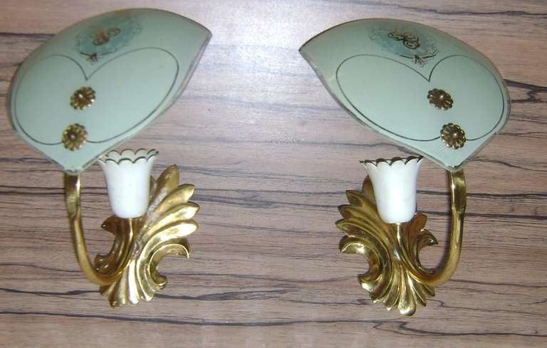 Italian Glass Mid Century Modern 1950 Pair of Sconces