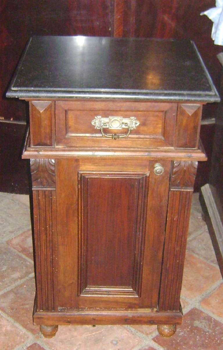 19 th  Walnut  Nightstand with Black Marble Top