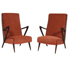 Superb Pair Italian Ico Parisi Gio Ponti Carlo di Carli Attr. Armchairs