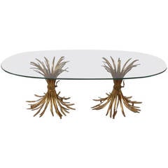 SALE- Sheaf of Wheat Hollywood Regency Gilt Coffee Table Mid Century