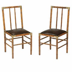 Elegant Pair of Billy Haines Attr. Faux Bamboo and Brass Chairs