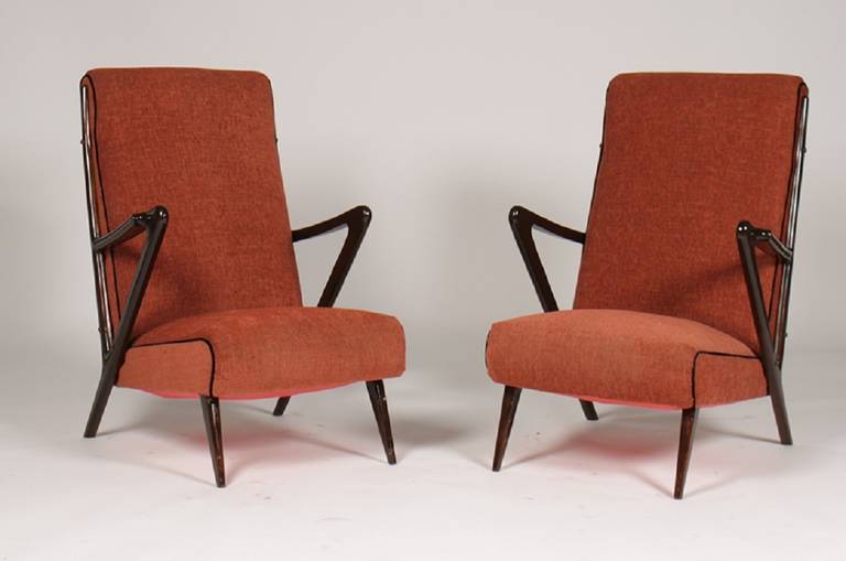 Superb Pair Italian Ico Parisi Gio Ponti Carlo di Carli Attr. Armchairs