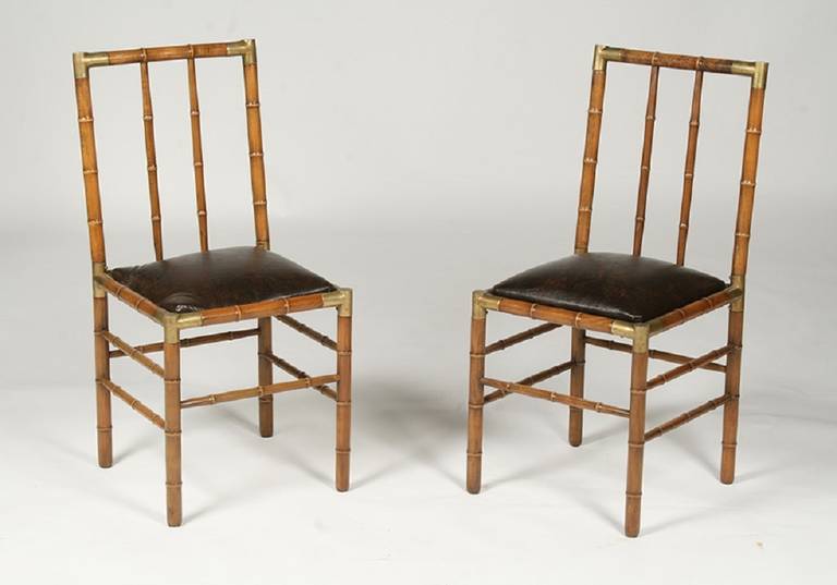 Elegant Pair of Billy Haines Attr. Faux Bamboo and Brass Chairs