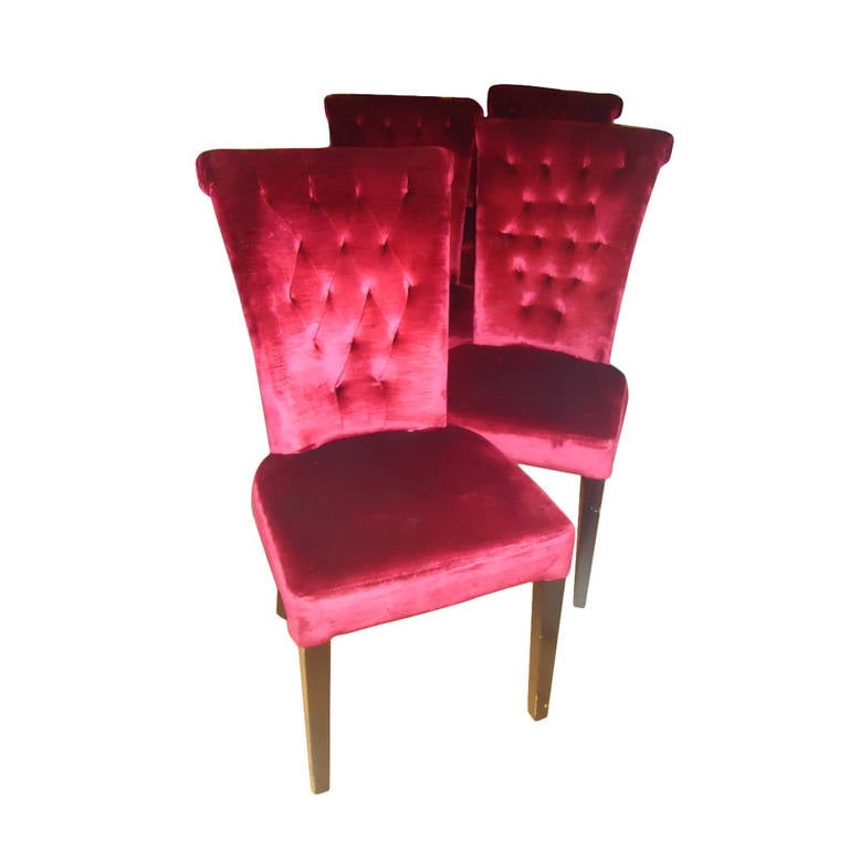 SALE! Set of Six Modern, Fuchsia Red Velvet Holywood Regency Dining Chairs