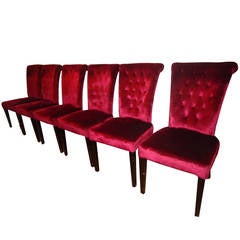 SALE! Set of Six Modern, Fuchsia Red Velvet Holywood Regency Dining Chairs