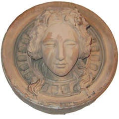 19 th c Italian Terracotta Roundel of a Goddess