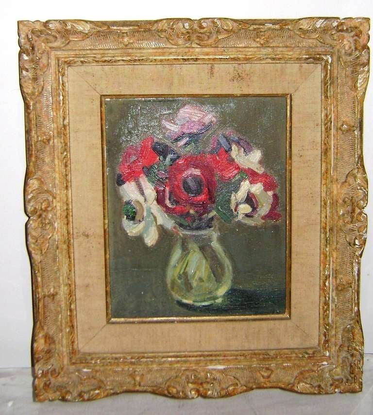 Oil on canvas still life painting Flowers in a vase