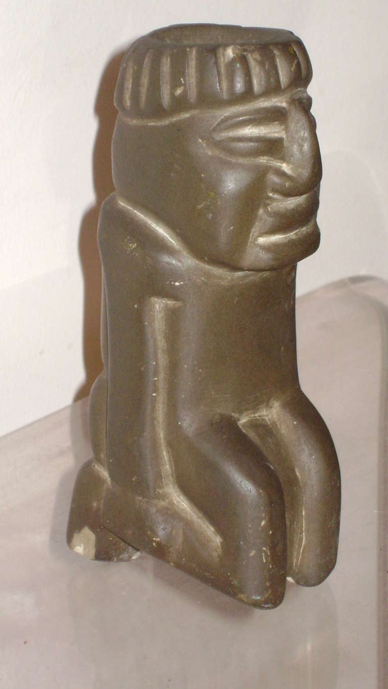 Archaistic Precolumbian Mezcala Stone Knealing Figure Sculpture