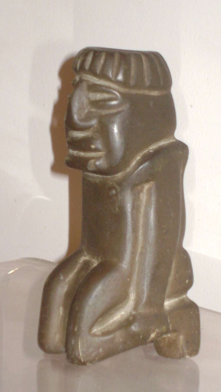 Colombian Precolumbian Mezcala Stone Knealing Figure Sculpture