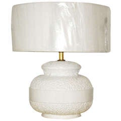 White Ceramic Bulbous Monted Mid Century Modern Lamp