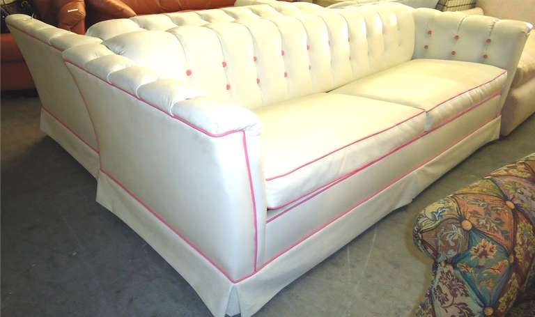 2 pcs Baughman White Leather Tufted Sofas Set Mid Century Modern