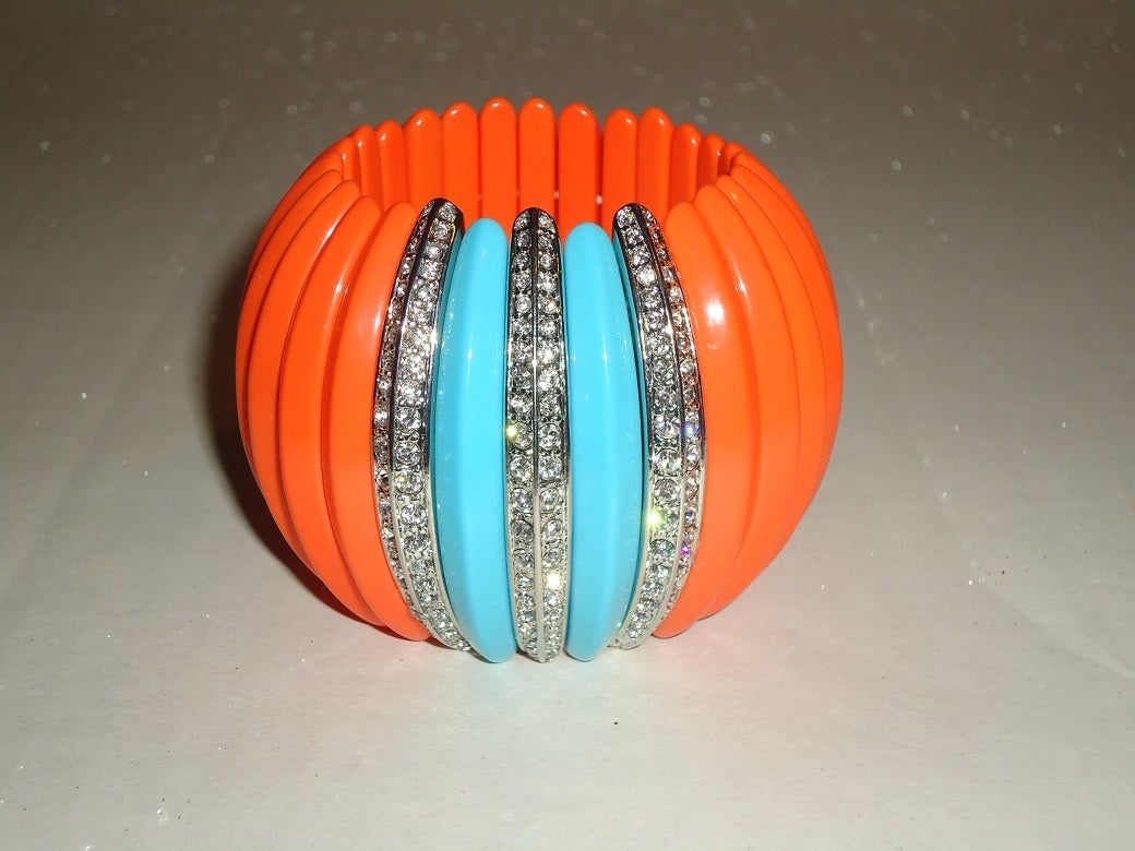 Splendid  Vintage Kenneth Jay Lane Orange Turqoise Paste Bracelet