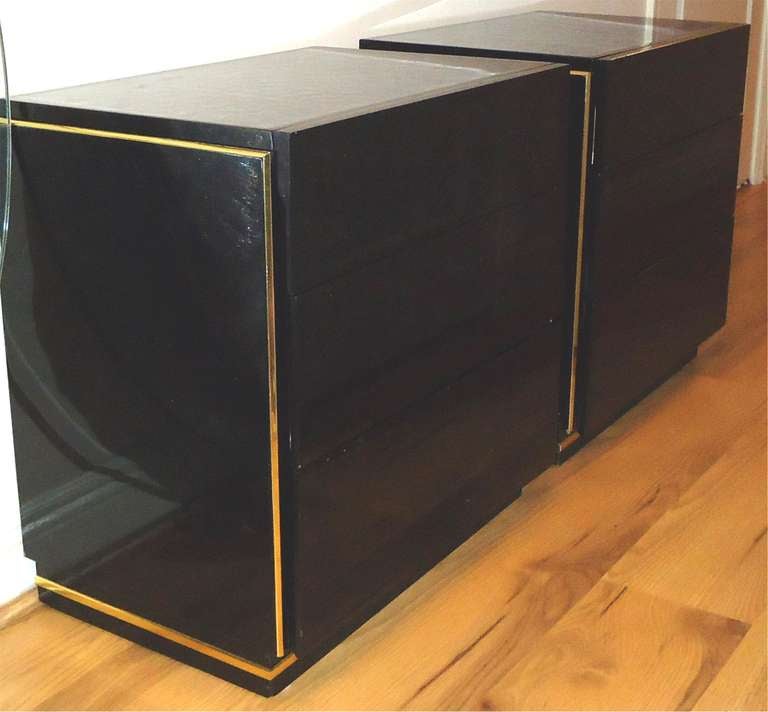 Pair Black Lacquered Brass  Bridgeford Commodes