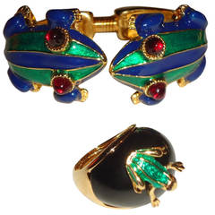 SALE!-Fabulous Kenneth Jay Lane Retro Frog Set - Bracelet and Ring